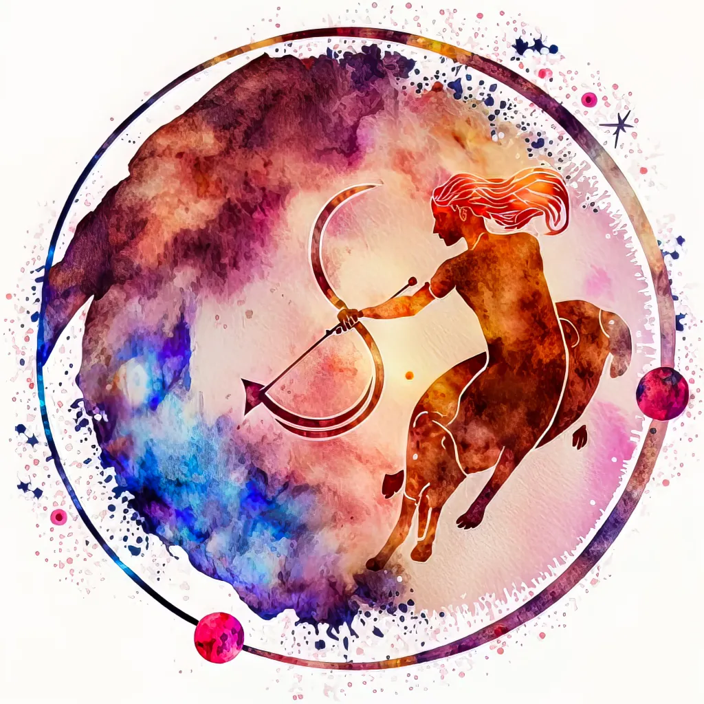 Delicate astrological sign of Sagittarius as a circular icon in pastel colors on a white background. Perfect for horoscopes and astrological divination.