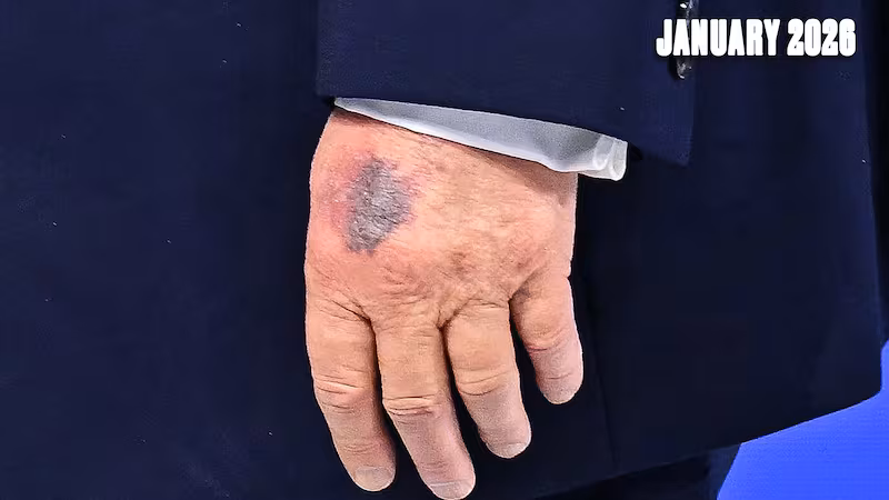 The bruises do not appear as much on Donald Trump's left hand as on his right.