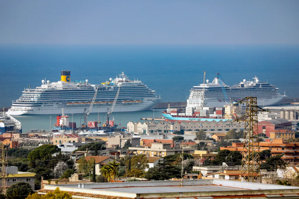 Carnival Firenze docked at the port of Civitavecchia near Rome, Italy, on Feb. 2, 2021.