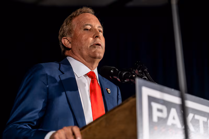 GOP Texas Senate Candidate Ken Paxton speaks to supporters at a watch party on March 3, 2026 in Dallas, Texas.