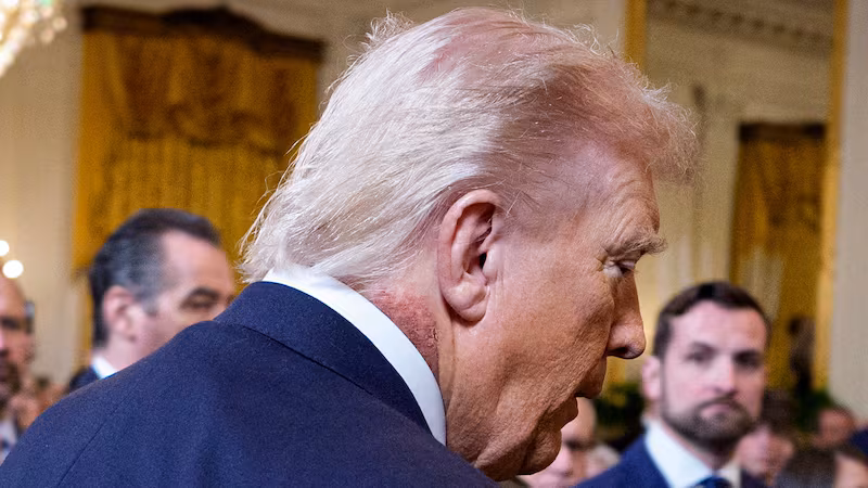 WASHINGTON, DC - MARCH 02: U.S. President Donald Trump arrives for a Medal of Honor Ceremony in the East Room of the White House on March 02, 2026 in Washington, DC. Trump awarded three soldiers the highest military decoration; Master Sgt. Roddie Edmonds, who died in 1985, for shielding Jewish prisoners from Nazi guards during World War II; then-Staff Sgt. Terry Richardson for saving 85 lives of fellow soldiers during the Vietnam War; and Staff Sgt. Michael Ollis who died in the Afghanistan War when he shielded another soldier from a suicide bomber. (Photo by