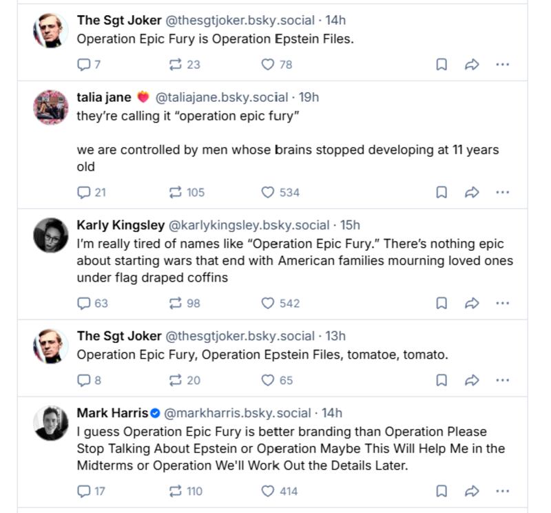 Commentators on social media weigh in on Trump's Iranian operation name.