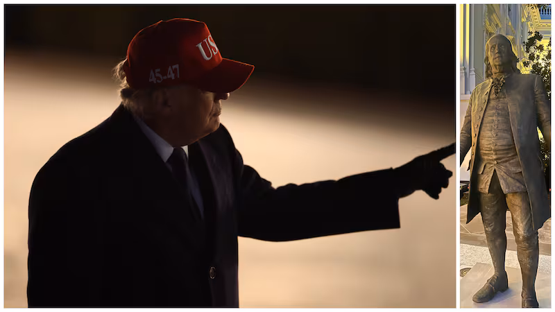 Trump and one of the statues he was more interested in discussing than his deadly war in Iran.