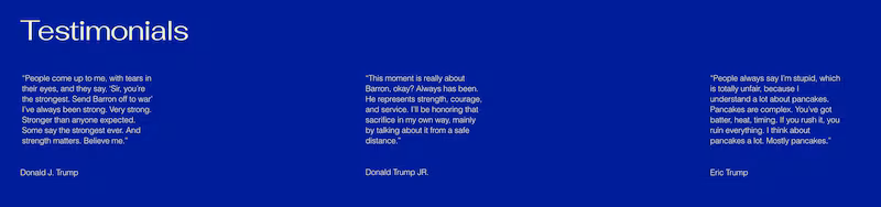 The joke quotes from the Trump family are particularly amusing.