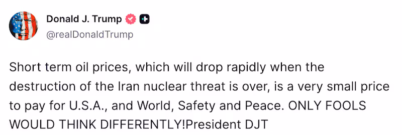 Trump Truth Social post about oil prices
