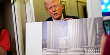 Trump shows off new ballroom designs as he defends $400 million project