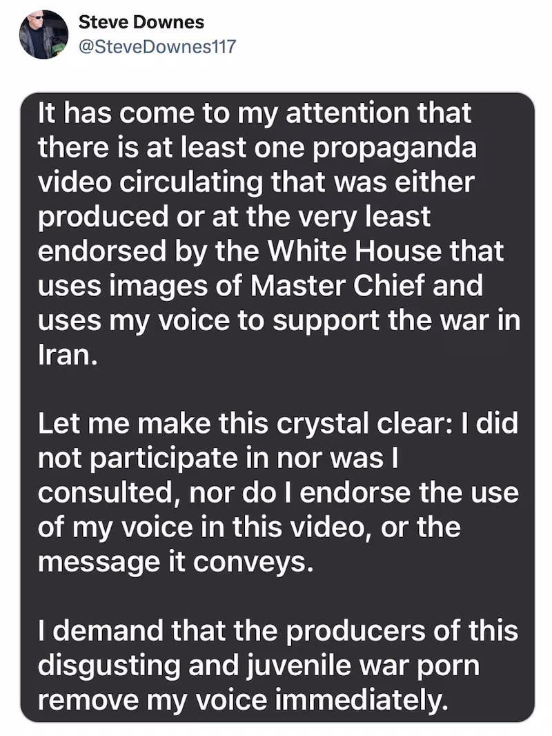 Steve Downes attacks the White House on his X post.