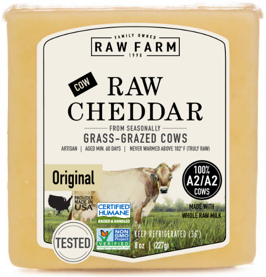 A package of raw cheddar cheese made from grass-grazed cows is displayed in this undated photo.