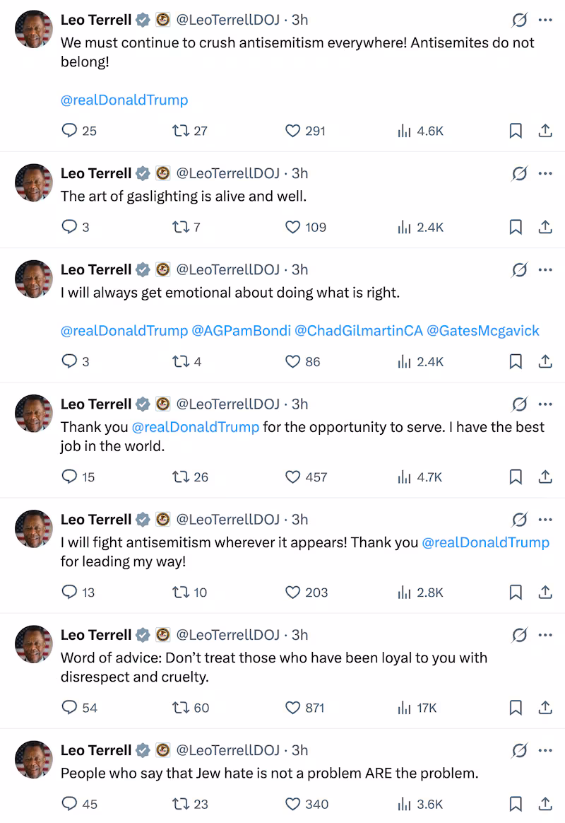 Screengrab of Leo Terrell's posts.