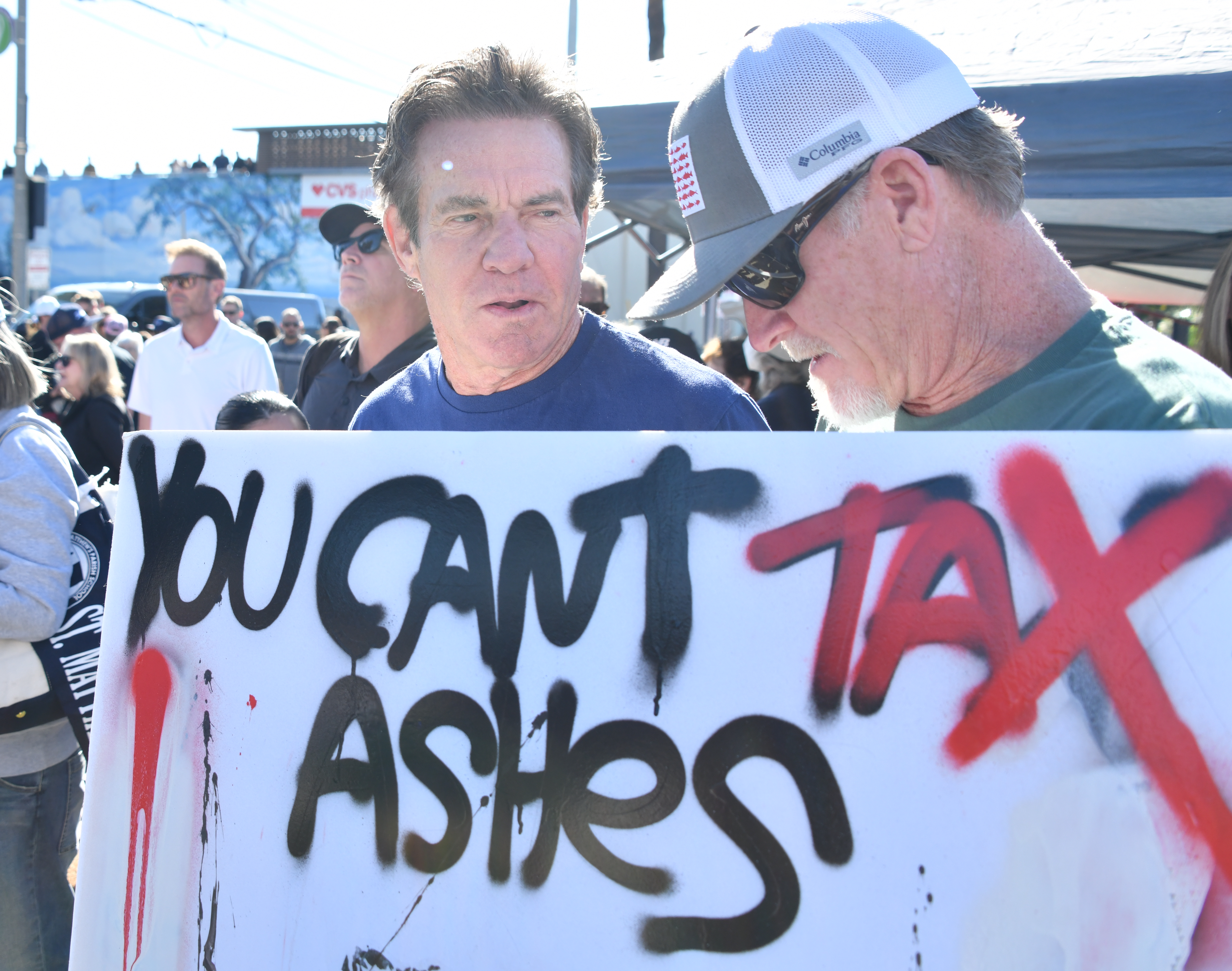 Dennis Quaid participates in a protest in Pacific Palisades, California on Jan. 6, 2026.