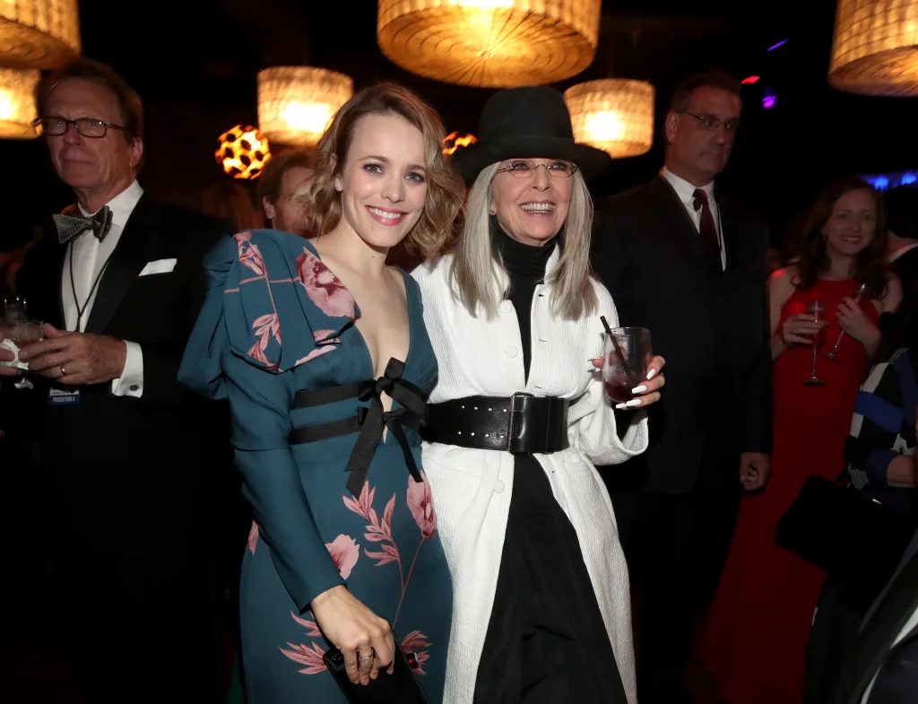 Rachel McAdams and Diane Keaton posing together at an after-party.