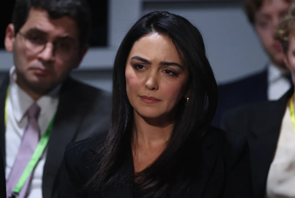 Nazanin Boniadi at a townhall on the future of Iran at the Munich Security Conference on Feb. 13, 2026.