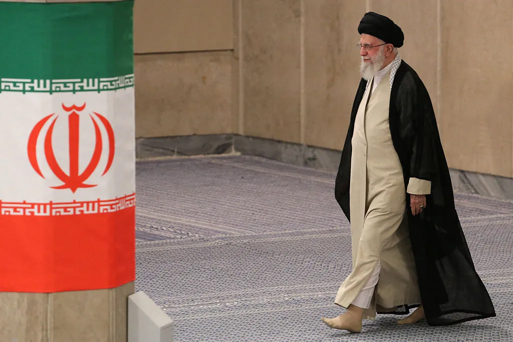 Iran's Supreme Leader Ayatollah Ali Khamenei arrives to cast his ballot in Iran's presidential election run-off at the Imam Khomeini Husseiniya in Tehran, Iran on July 5, 2024.