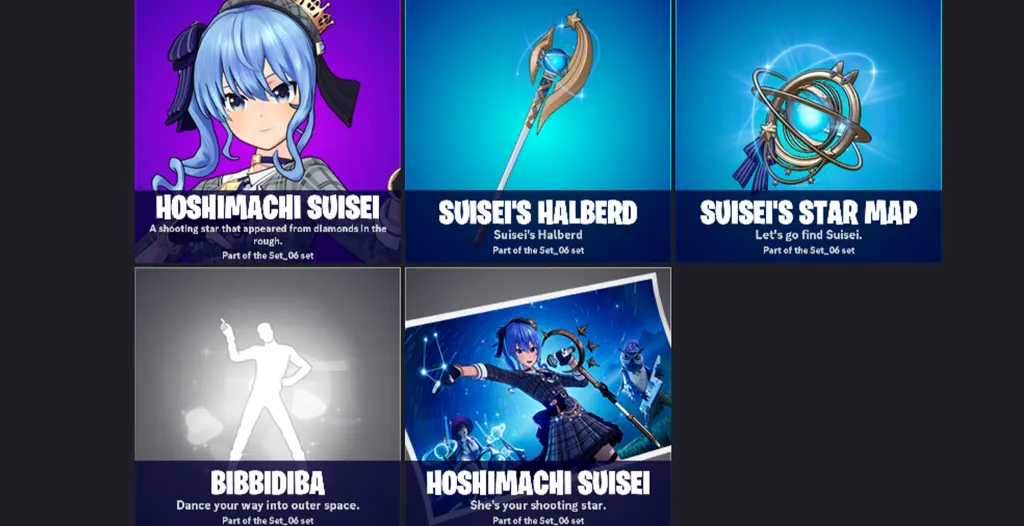 All Suisei Fortnite Cosmetic Items