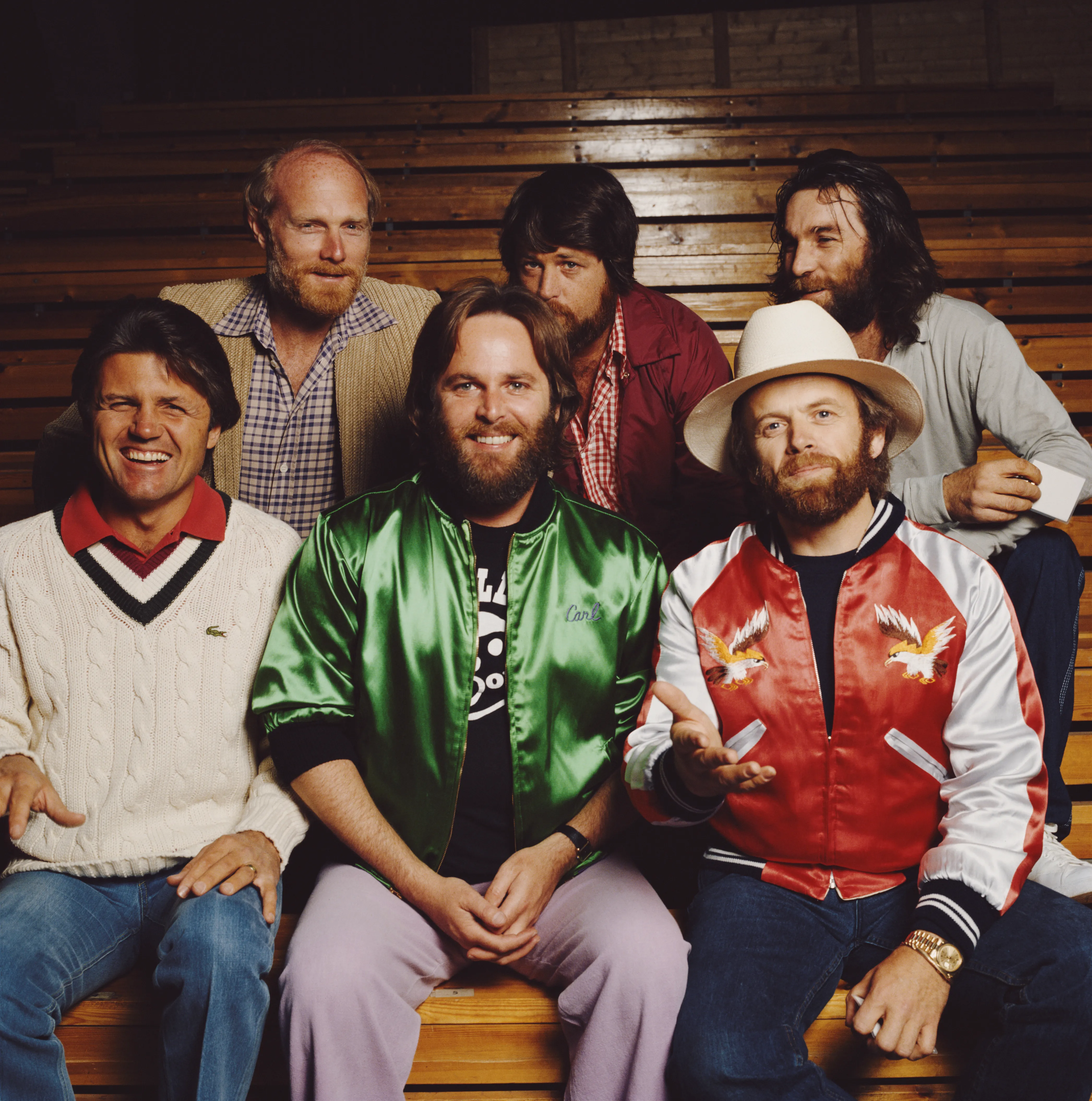 (Back left to right) Mike Love, Brian Wilson and Dennis Wilson (front left to right) Bruce Johnston, Carl Wilson and Al Jardine.
