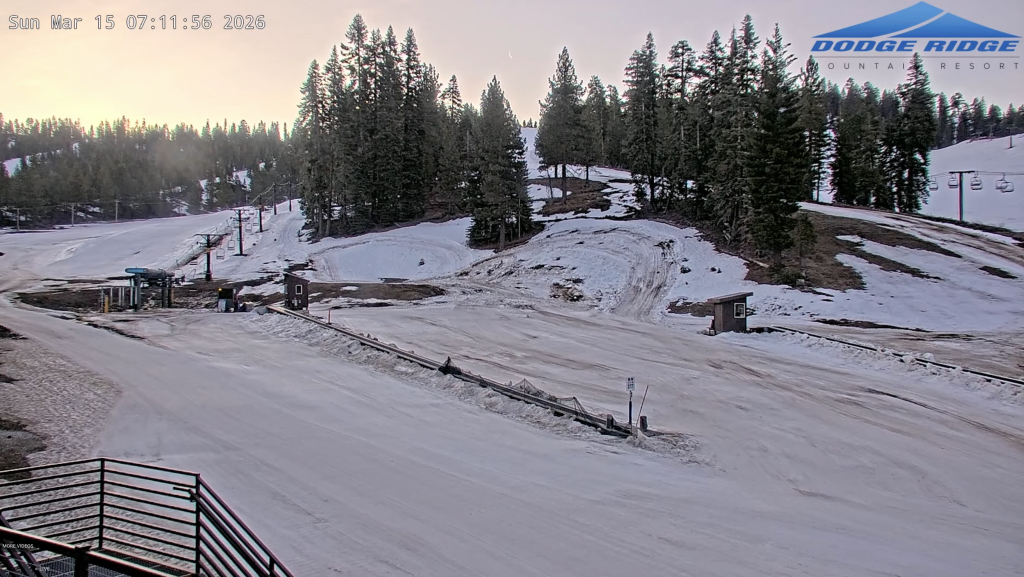 Dodge Ridge ski resort with melting snow.