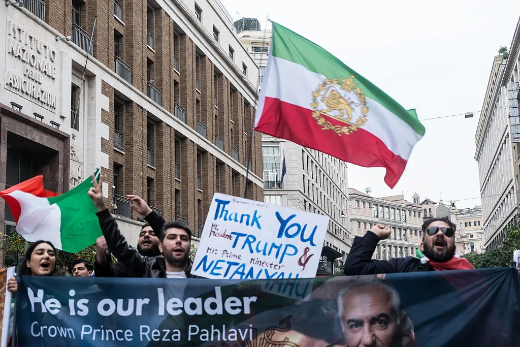 After the strikes on Iran, an anti-regime Iranian community celebrates near the U.S. Embassy in Rome, Italy, on March 4, 2026.