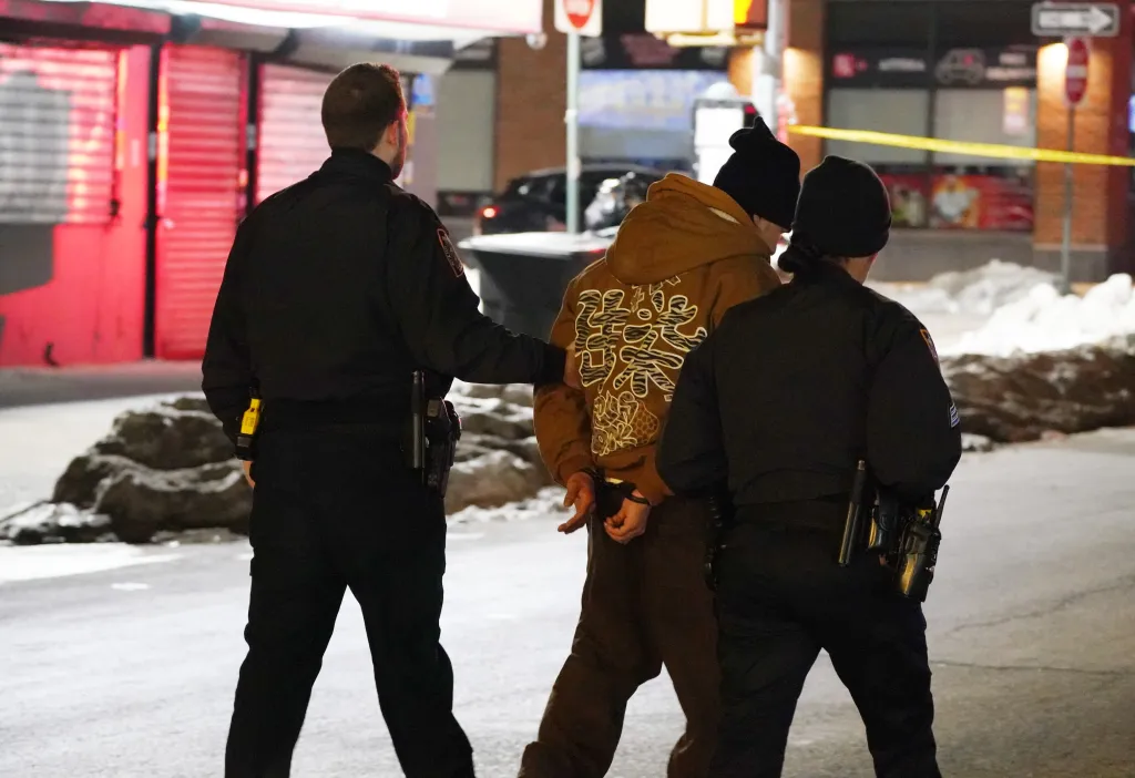 Police at the scene where one person was shot in the chest - apparently inside of a vehicle - on Boston Road near Thwaites Place in the Bronx, NY around 12:15 a.m. on February 13, 2026. One man was taken into custody at the scene. 