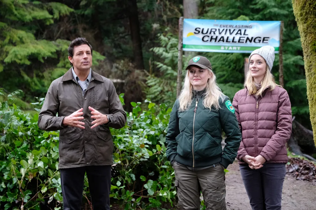 Brennan Elliott, Carrie Anne Fleming, and Caitlin Fitzgerald in a scene from 
