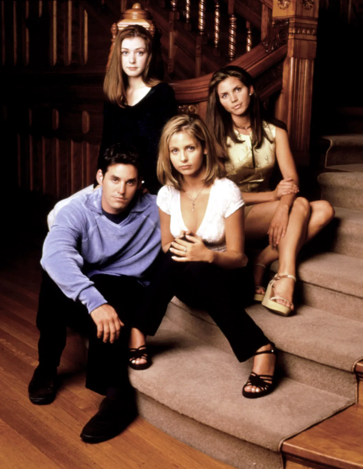 Nicholas Brendon, Alyson Hannigan, Sarah Michelle Gellar, and Charisma Carpenter from