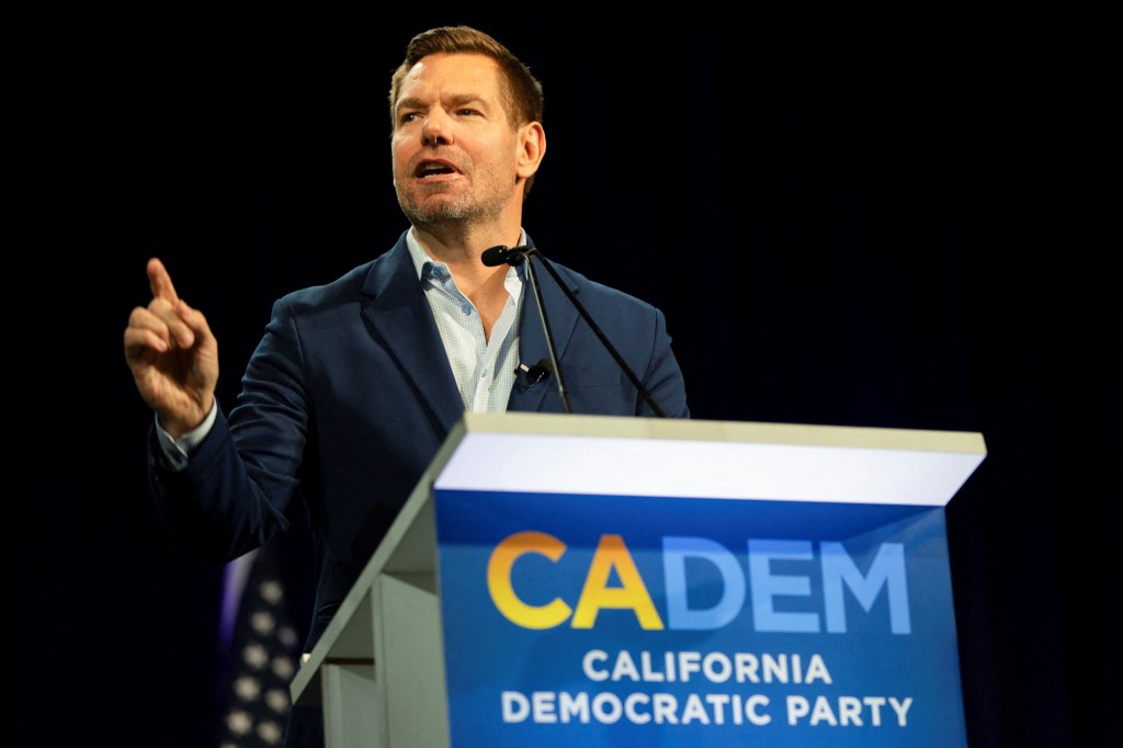 California gubernatorial candidate Eric Swalwell speaks at the California Democratic Convention.