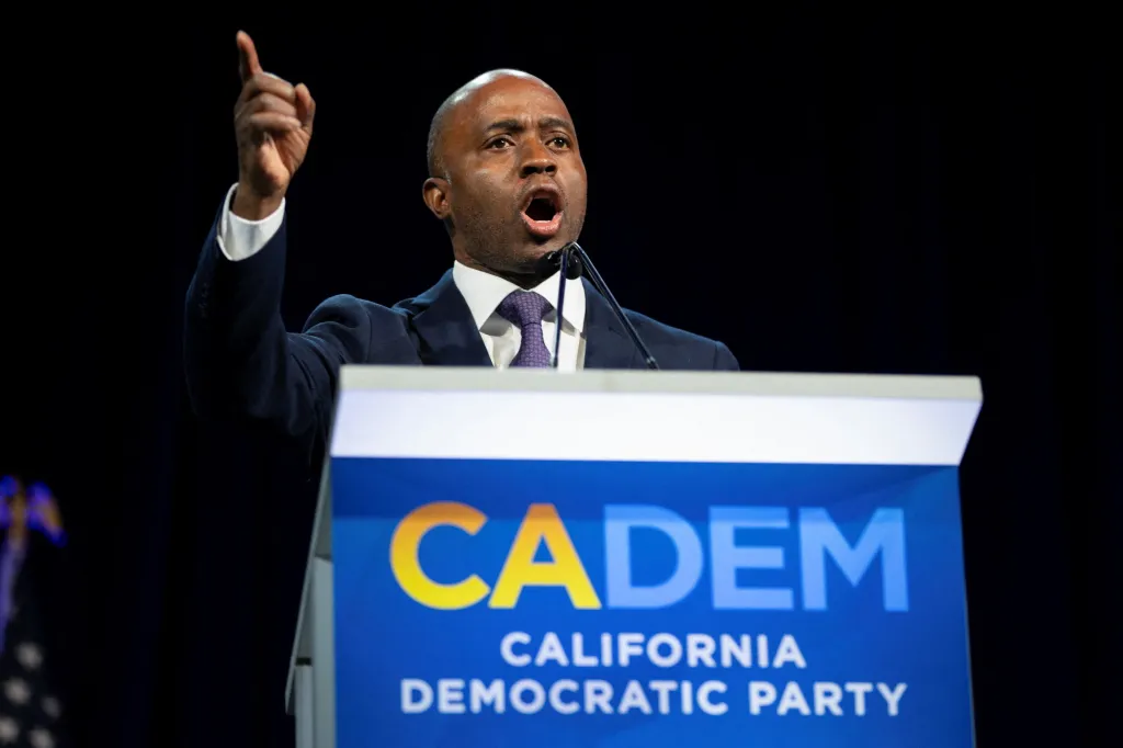 California gubernatorial candidate Tony Thurmond speaking at the California Democratic Convention.