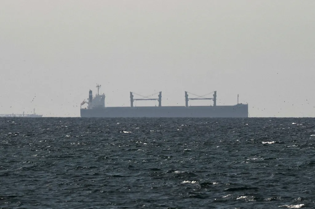 A cargo ship in the Gulf near the Strait of Hormuz on March 11, 2026.