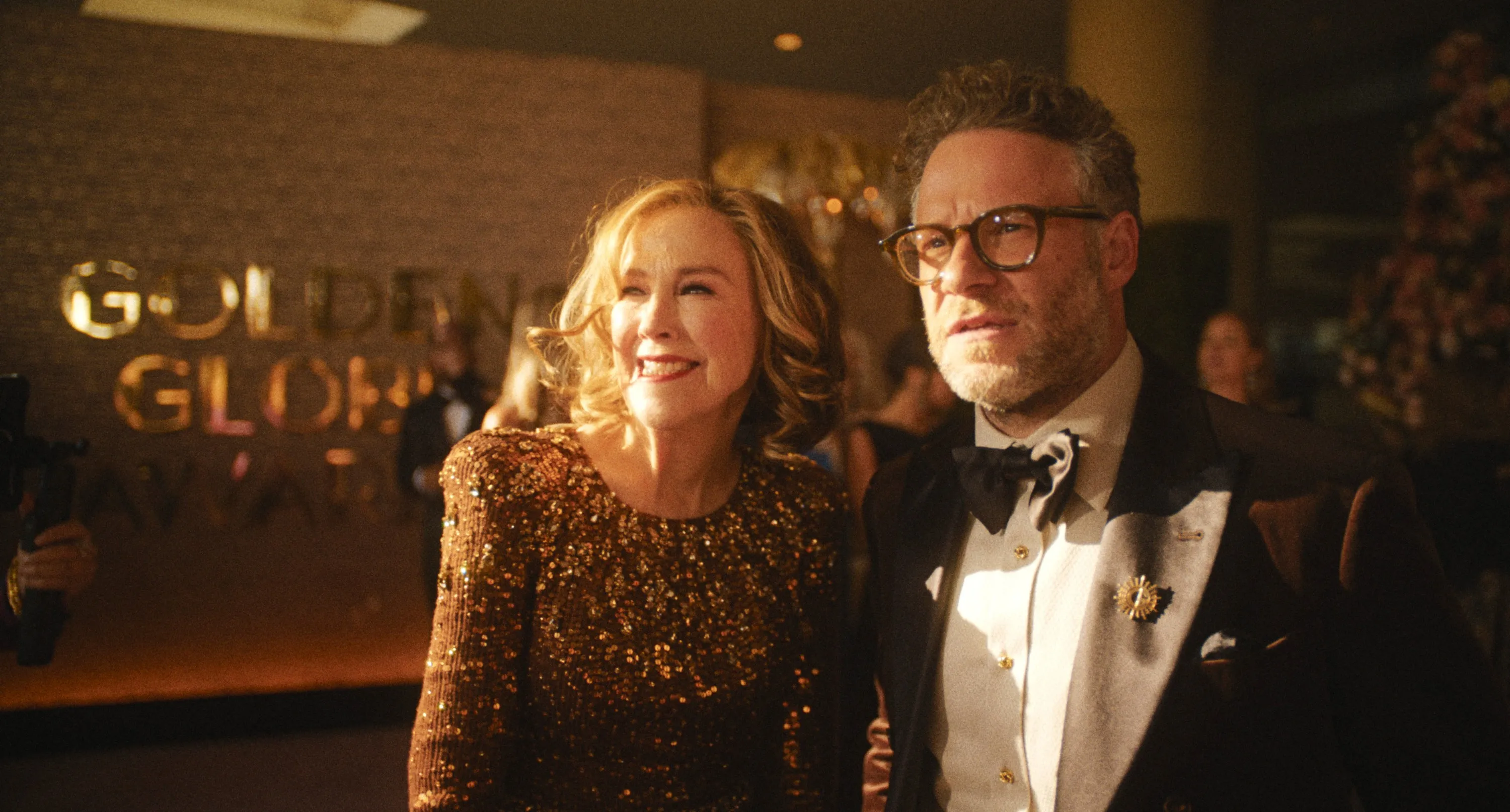Catherine O'Hara and Seth Rogen attending the Golden Globes.