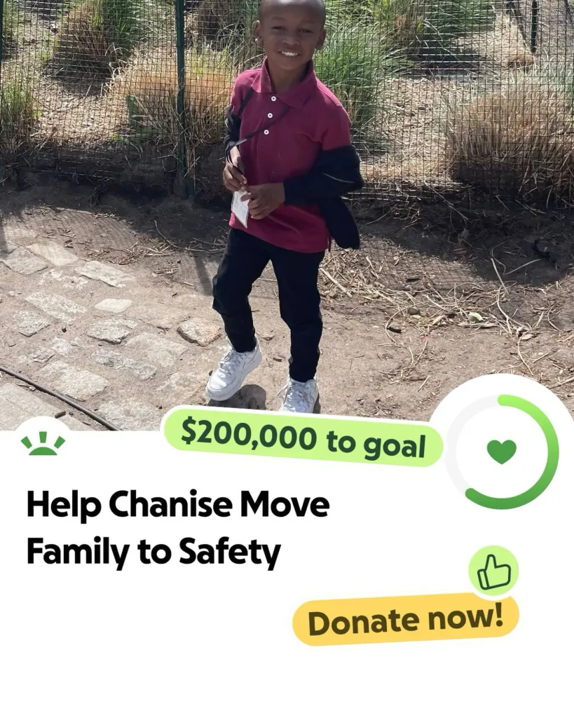 Chanise Richardson's son in a social media appeal for donations to help relocate to safety.