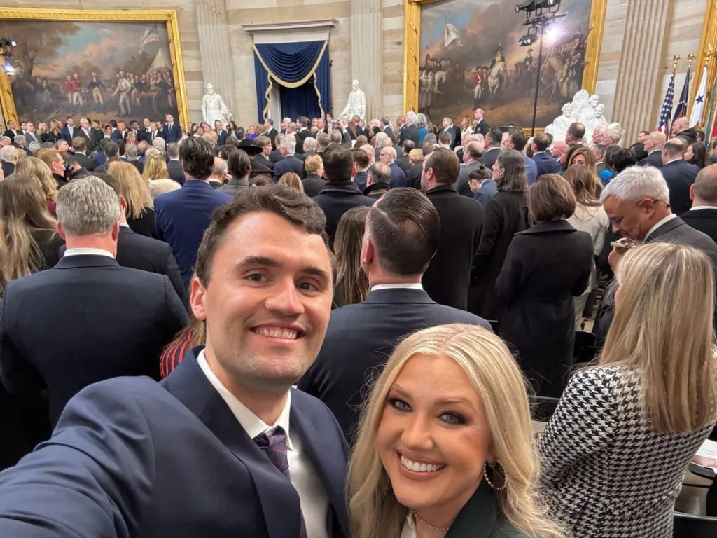 Charlie and Erika Kirk take a selfie at an event.