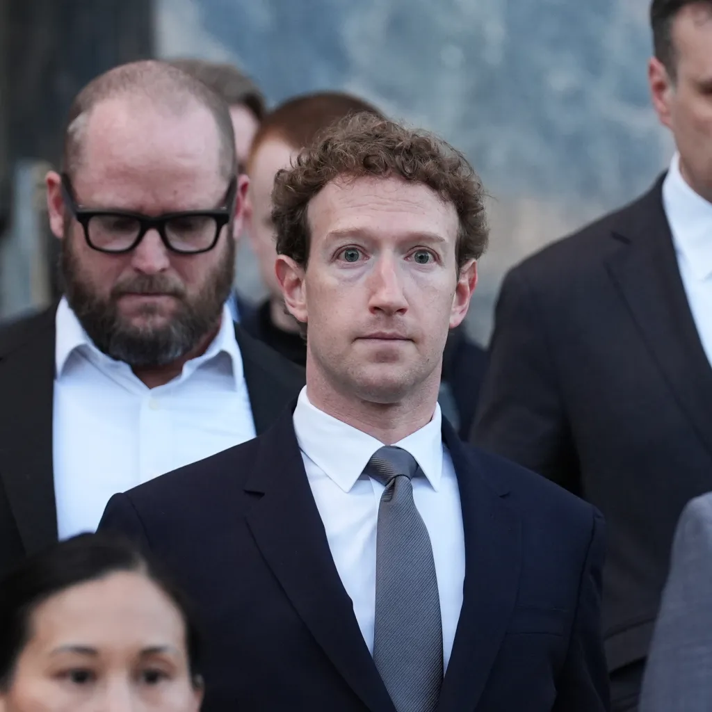 Meta CEO Mark Zuckerberg leaving after testifying in a landmark trial.