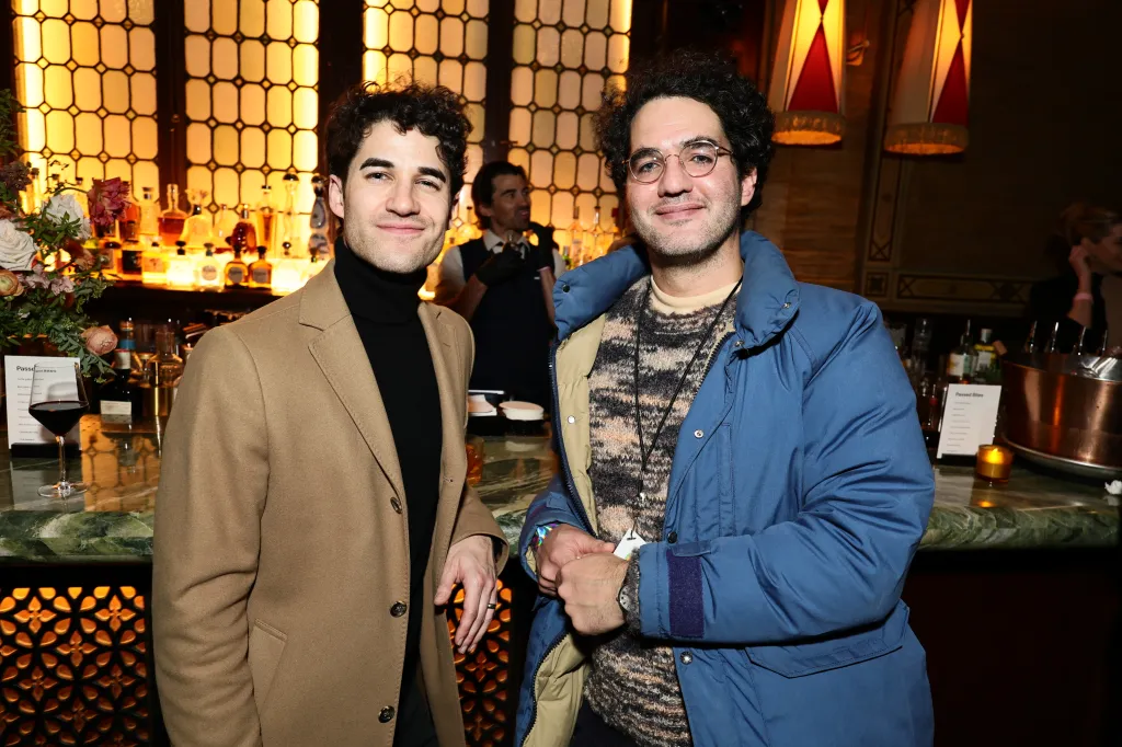 Darren Criss and Benny Safdie at Apple's 50th Anniversary celebration.
