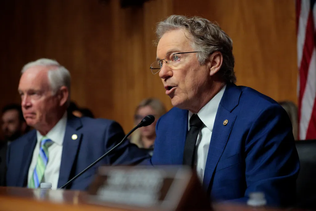 Senator Rand Paul speaking at a confirmation hearing.
