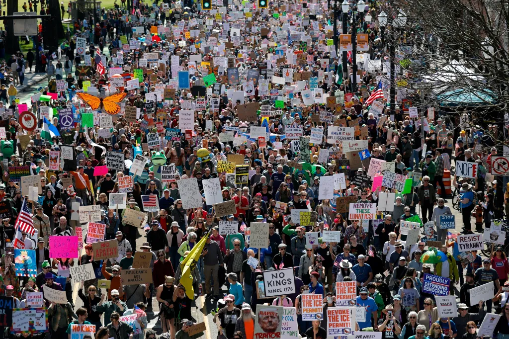 Demonstrators take part in a 