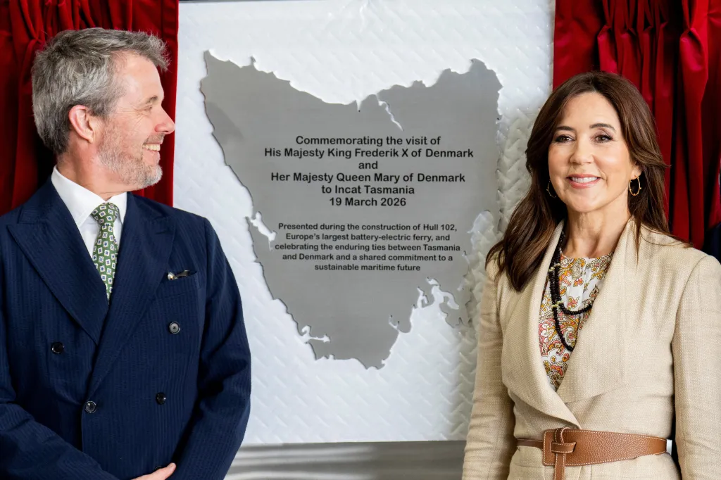 Denmark's King Frederik X and Queen Mary unveil a commemorative plaque at INCAT Tasmania.
