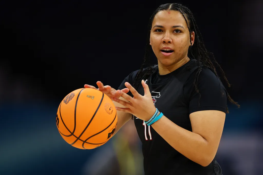 South Carolina's Destiny Littleton practices at the Target Center in Minneapolis, Minnesota, on March 31, 2022.