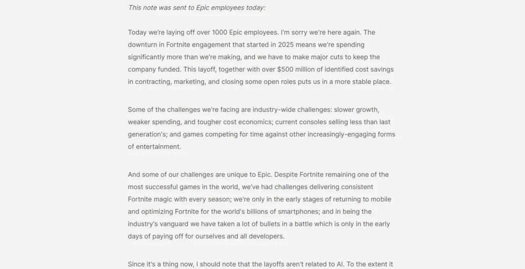 Epic CEO Layoffs Message