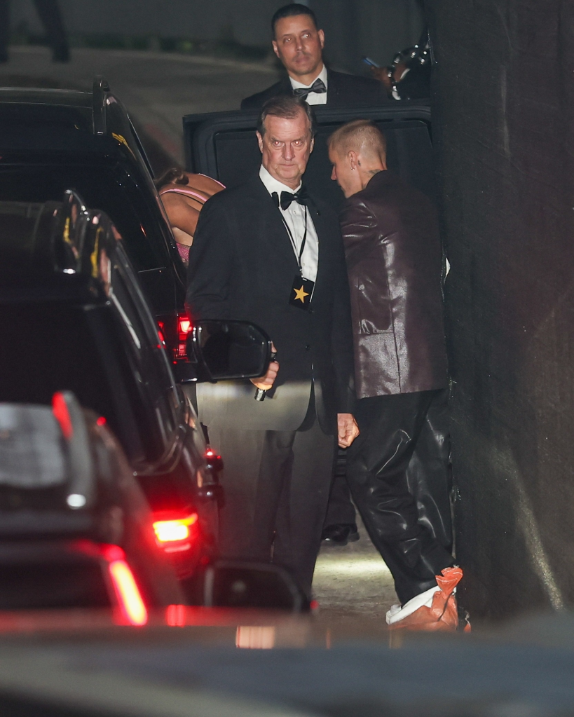 Justin Bieber and Hailey Bieber leaving Jay-Z and Beyoncé's Oscars after-party.
