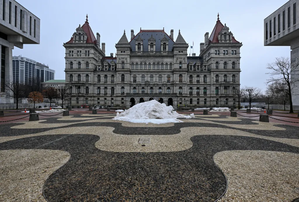 Exterior view of the New York state Capitol where Gov. Kathy Hochul had a meeting with White House border czar Tom Homan Friday, March 6, 2026 in Albany, N.Y. 