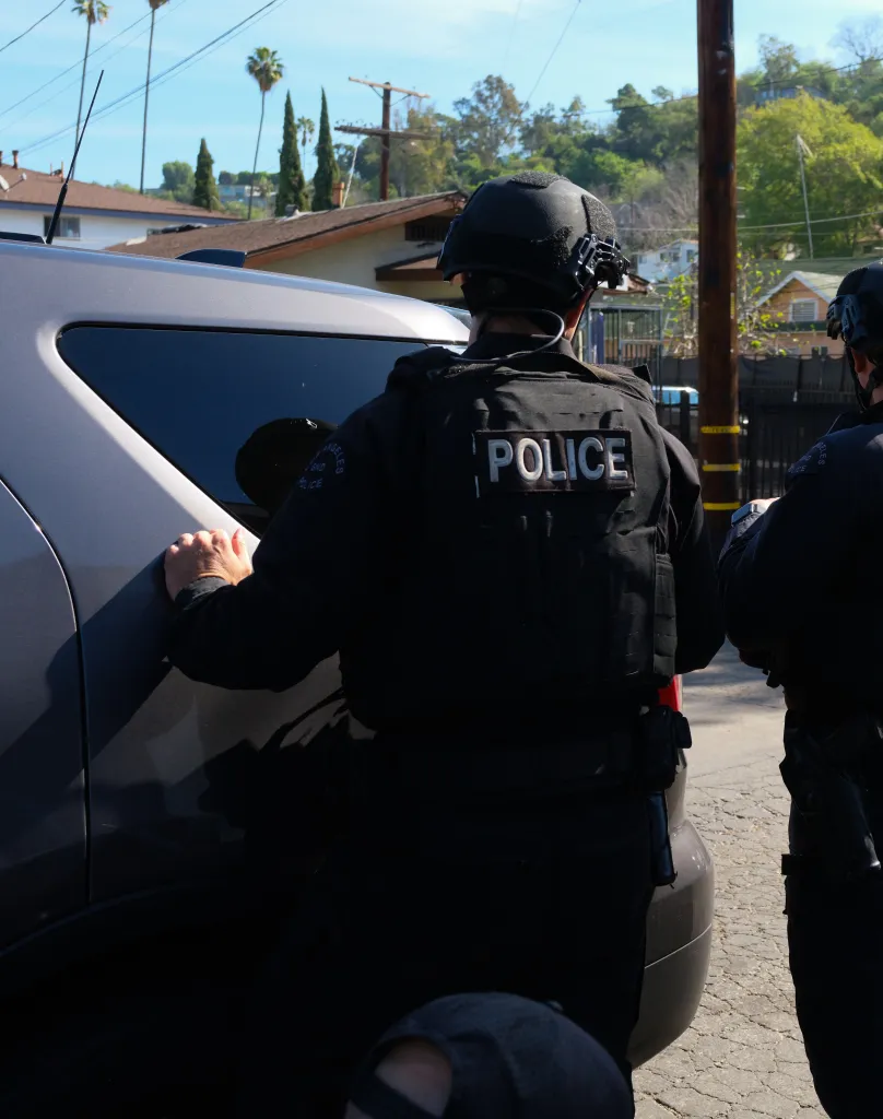 A police officer in tactical gear with 