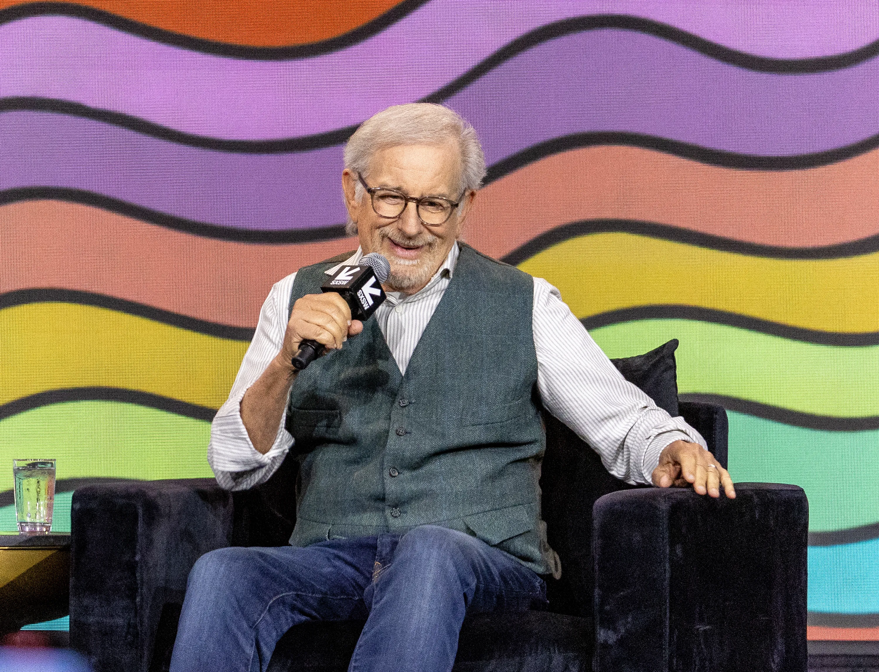 Steven Spielberg speaks on stage at the 2026 SXSW Conference.