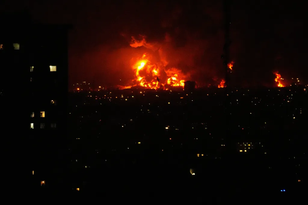 Flames rise from an oil storage facility south of Tehran on March 7, 2026.