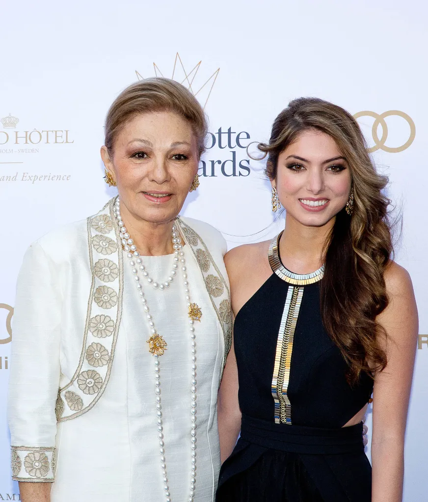 Former Persian Empress Farah Diba-Pahlavi and her granddaughter Princess Noor of Iran at the Bernadotte Art Awards 2014.
