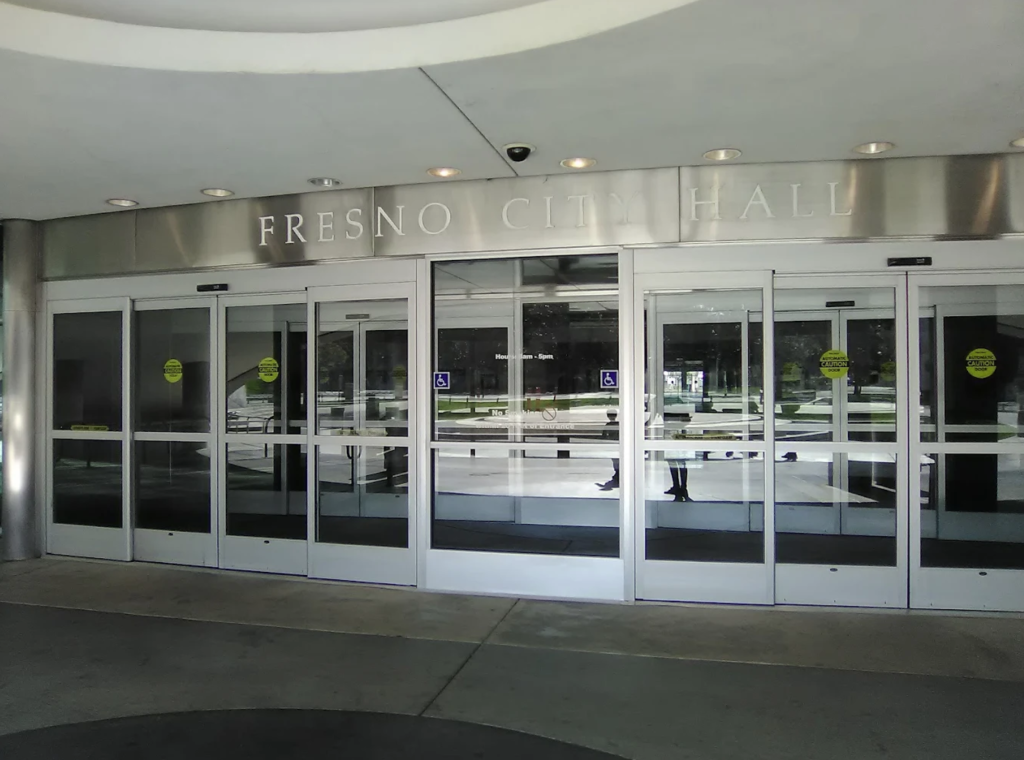 Entrance to Fresno City Hall with 
