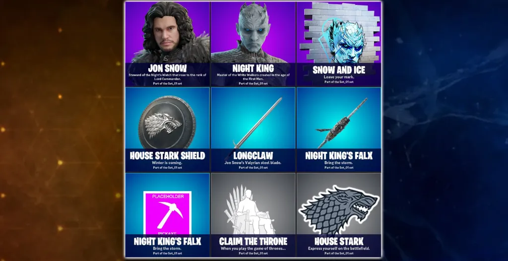 Game of Thrones Fortnite Bundle Items