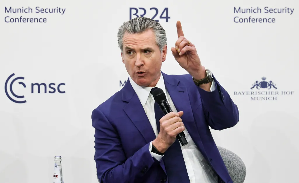 Gavin Newsom, Governor of California, speaks at the Munich Security Conference.