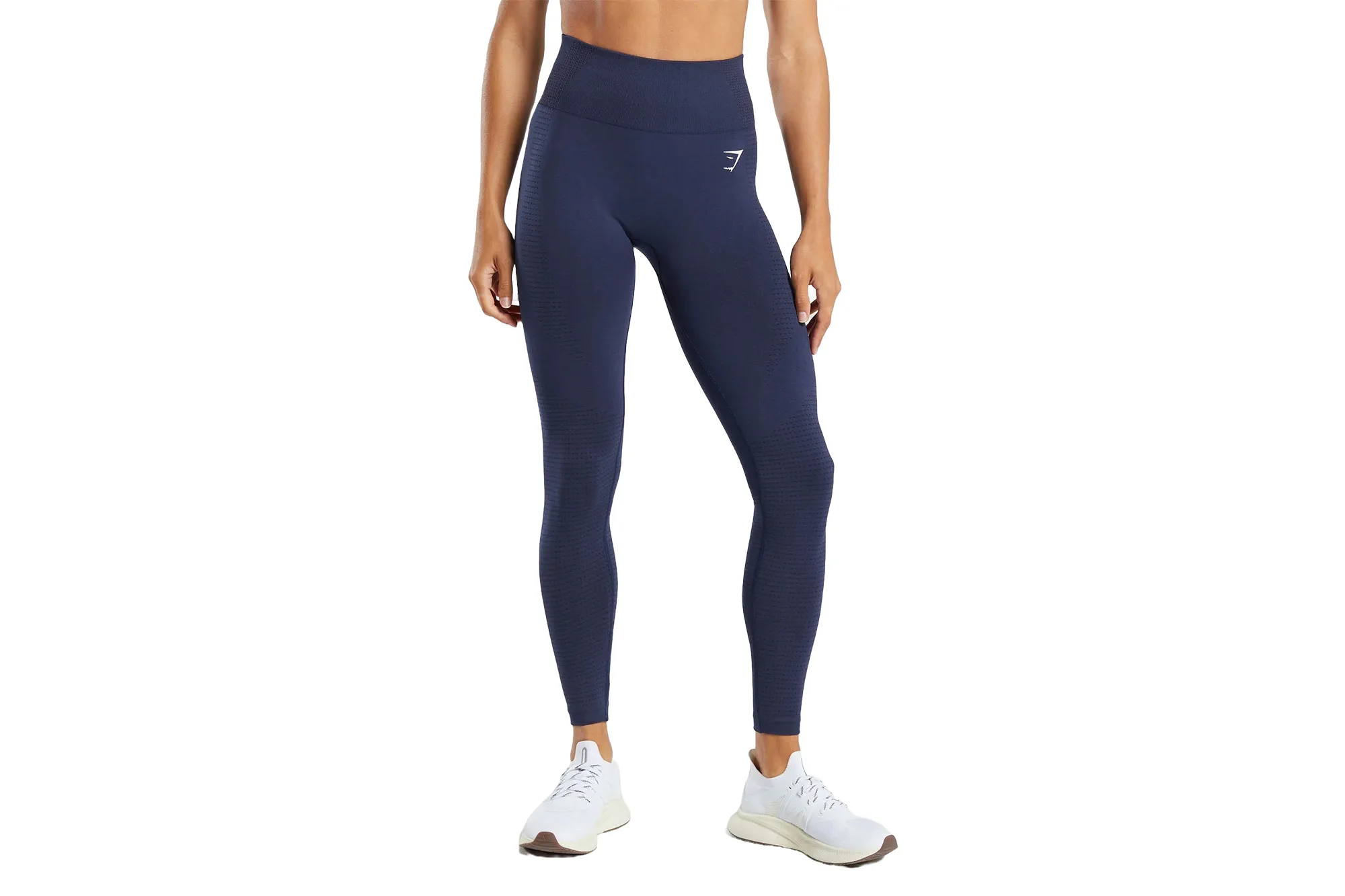 A model in navy blue leggings