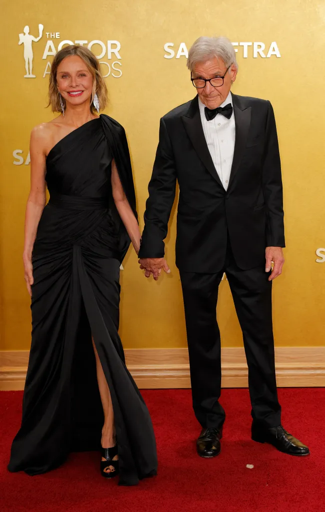 Harrison Ford and Calista Flockhart on the red carpet at the Actor Awards.