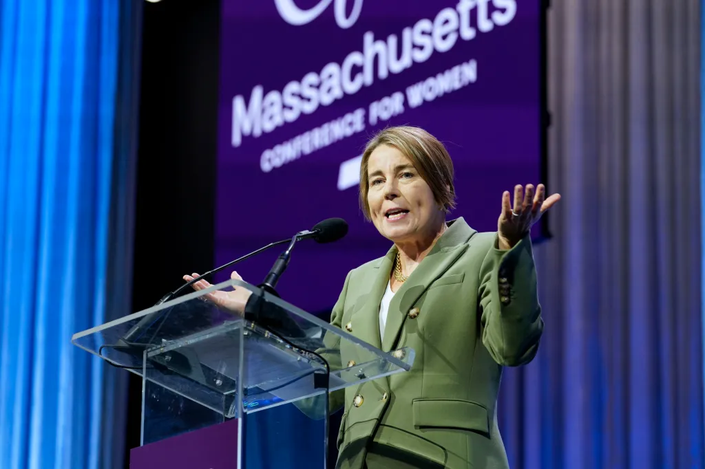 Governor Maura Healey speaks at the 2025 Massachusetts Conference for Women.