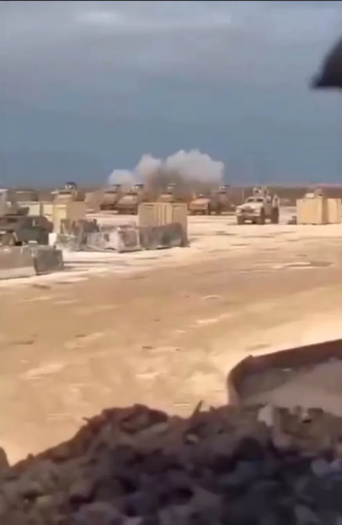 Drone strike on US Army vehicles at a military base in Kuwait.